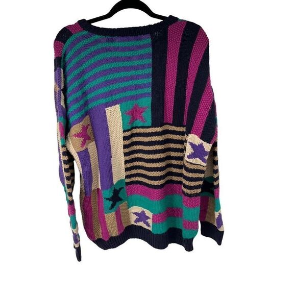 Vintage Northern Isles Mixed Print Stars Stripes Oversized Sweater - Picture 2 of 9